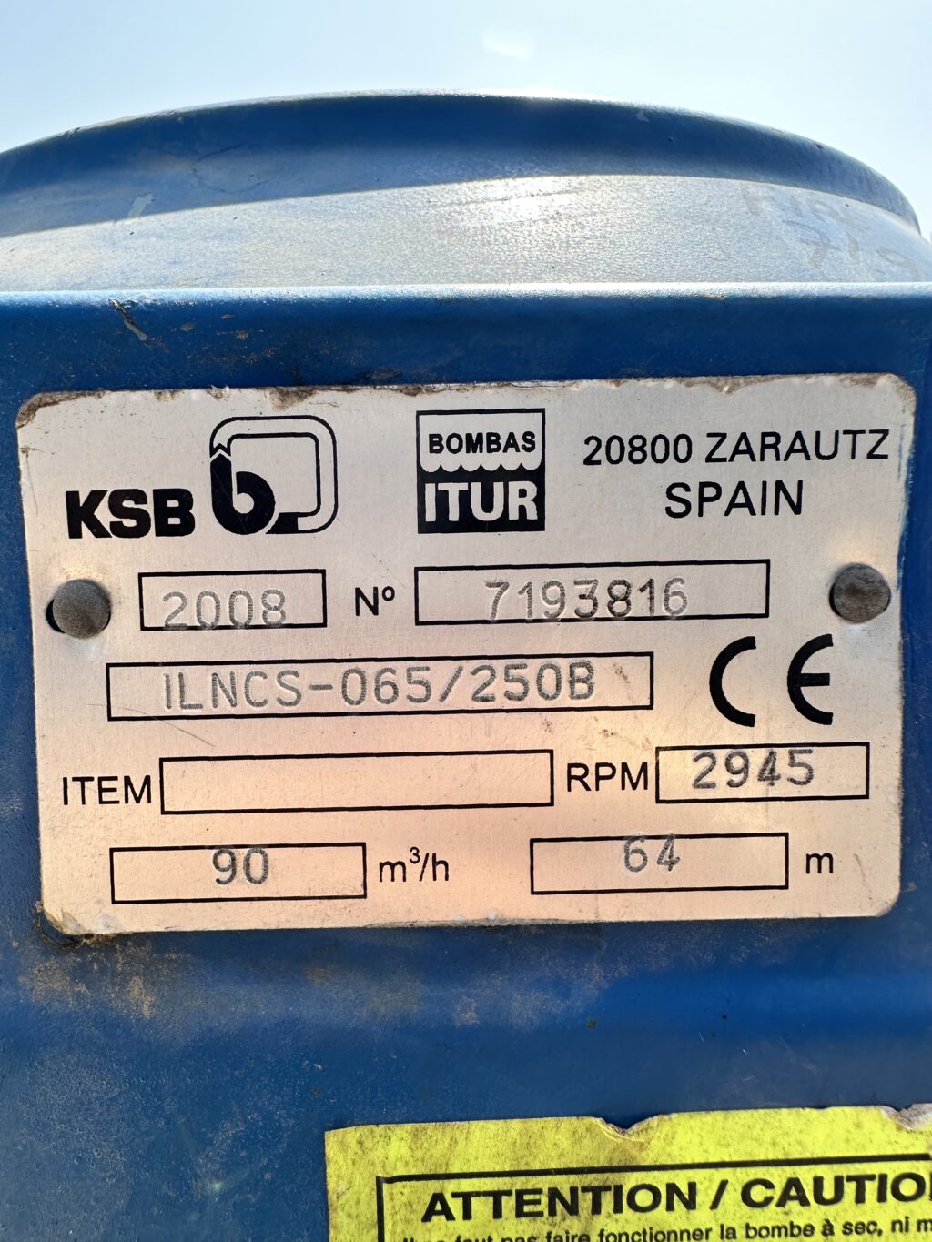 KSB/BOMBAS ITUR - ILNCS-065/250B - VERTICAL CENTRIFUGAL PUMP - Image 2