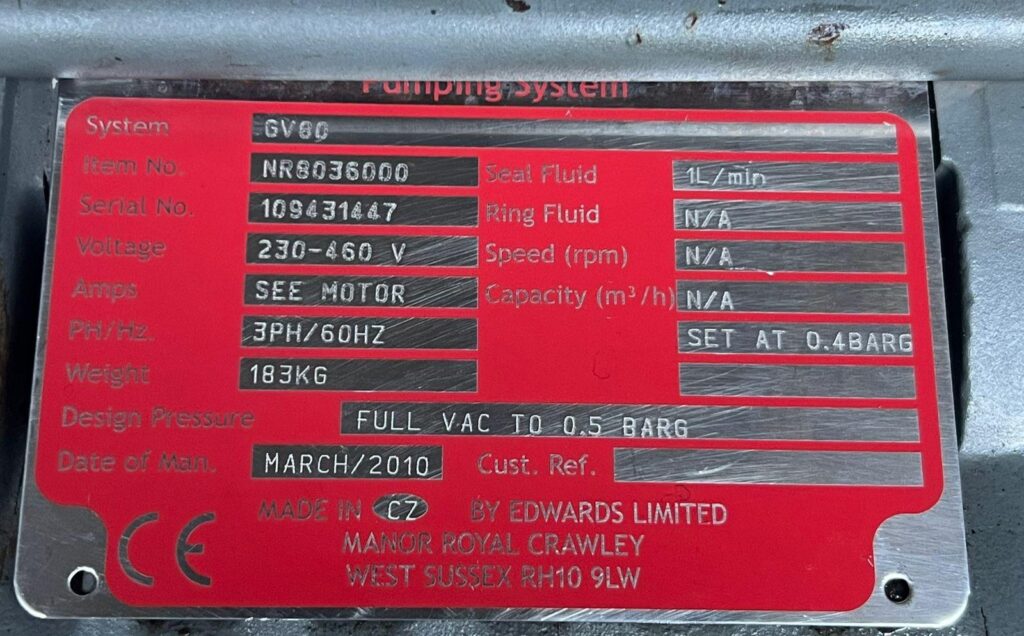 EDWARDS LIMITED - GV80 - VACCUM PUMP - Image 2